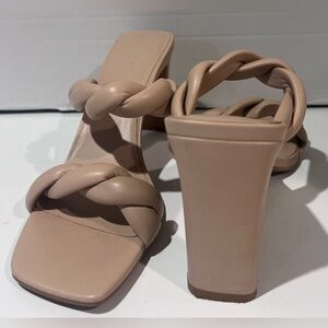 Open Edit Remmy‎ Twist Straps Square Toe Heeled Sandals in Tan Women's Size 10